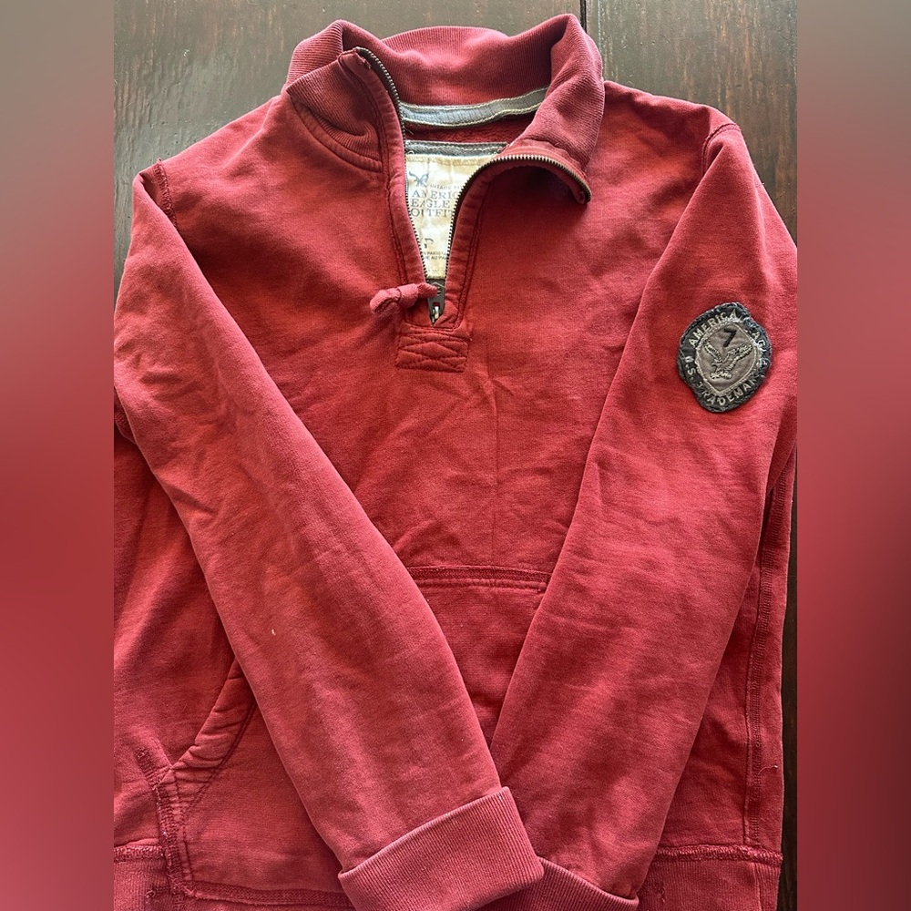 American Eagle Outfitters Red Vintage Fit Quarter-Zip